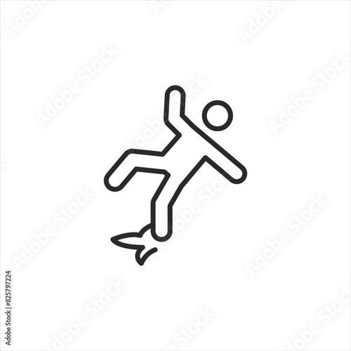 Caution icon illustrating the classic slip hazard scenario with a banana peel, used humorously or in a light hearted context to promote awareness of potential slip hazards. Vector illustration 