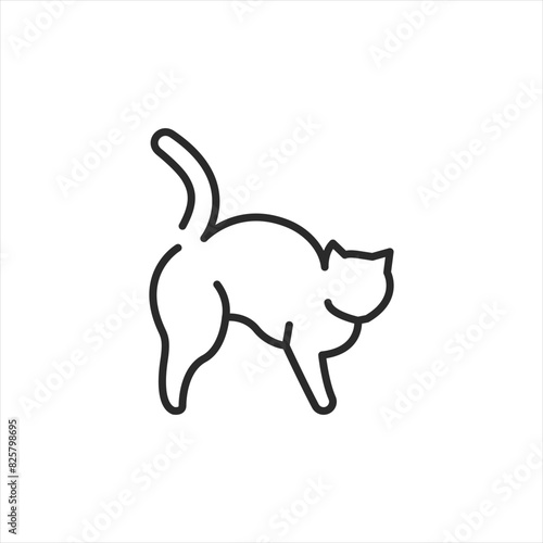 Black cat icon. Simple silhouette of a cat with its tail raised, commonly associated with superstition and folklore. Ideal for pet-related content and Halloween themes. Vector illustration