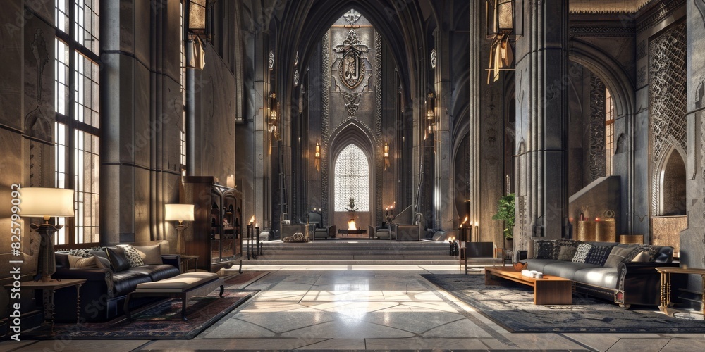 Expansive chamber featuring a grand piano as the focal point. Musical elegance concept Expansive chamber featuring a grand piano as the focal point. Musical elegance concept