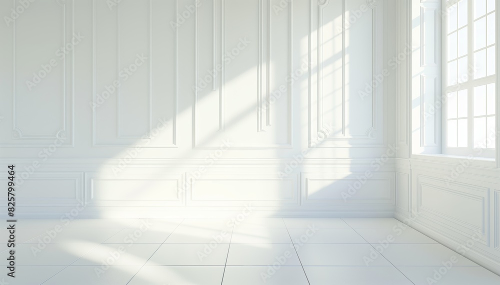 Bright white room with sunlight and shadows Bright white room with sunlight and shadows