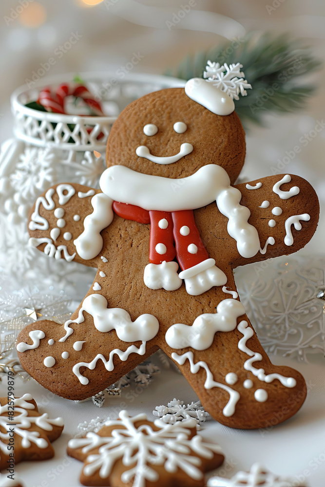 Gingerbread man cookie with stocking and snowflakes Gingerbread man cookie with stocking and snowflakes