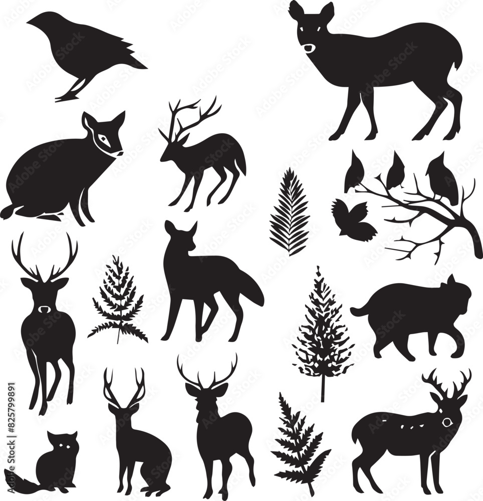 Animal Black Silhouette Clipart on white background Animal Black Silhouette Clipart on white background