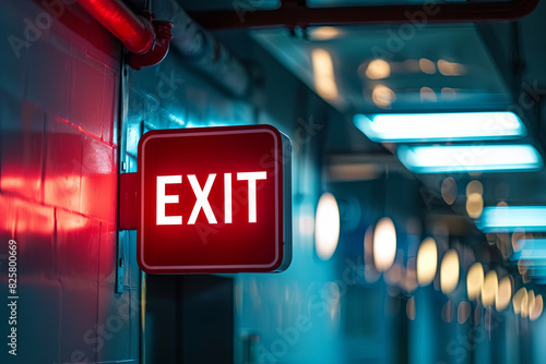 Emergency exit sign, with writing 
