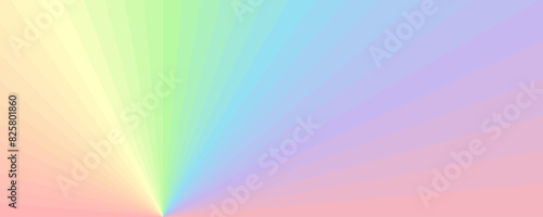 左斜め下から広がる細かい放射線状のレインボーグラデーションバナー、ヘッダーデザイン