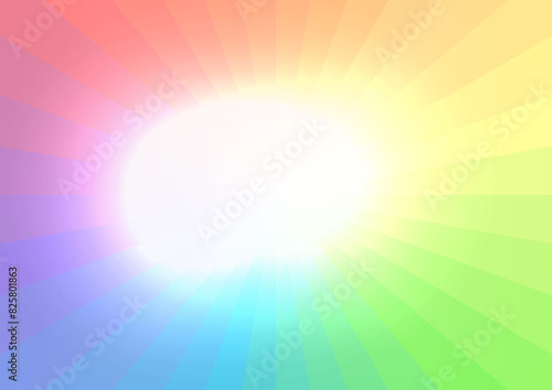 レインボーカラーのグラデーションと中心の光が美しい背景ベクターイラスト