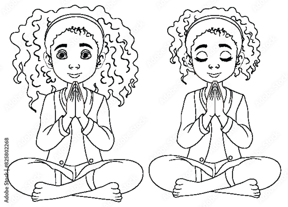 Vector illustration of girl in two meditation poses Vector illustration of girl in two meditation poses