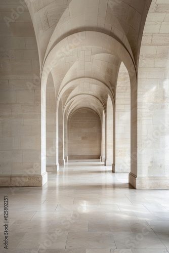 A series of elegant stone archways in a minimalist architectural setting, creating a sense of depth and symmetry 