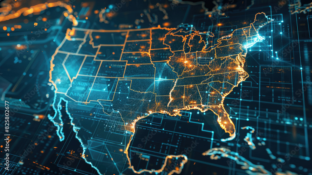 Fototapeta premium Country Map Showing Neural Tech Integration in Governance