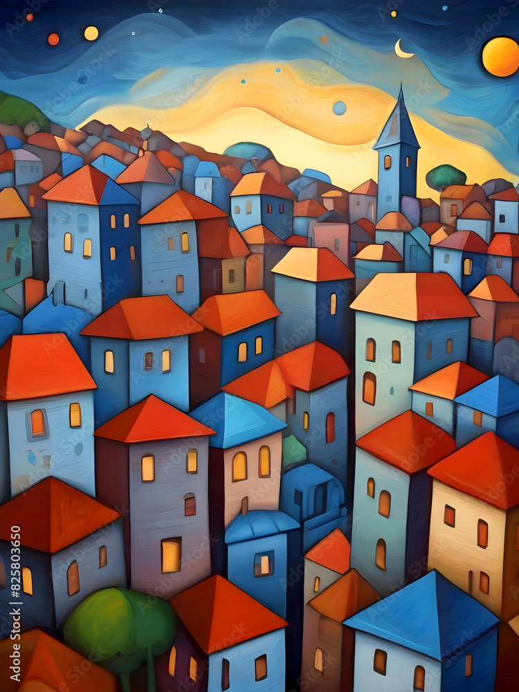 Dominican Republic Cubism Country Landscape Illustration Art Dominican Republic Cubism Country Landscape Illustration Art