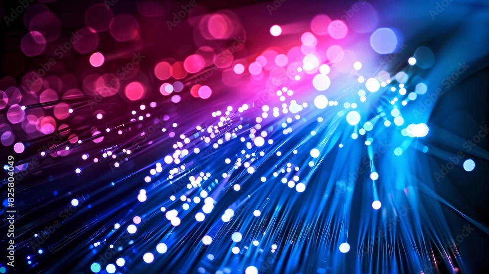 Fototapeta premium Creative abstract tech business composition with bright shades of blue, pink and glitter on a dark background. Business abstract background for computer technology. 