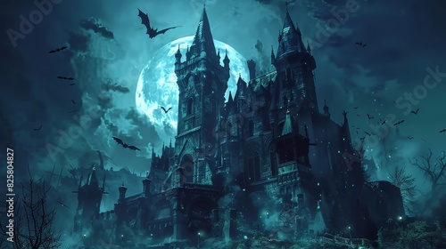 Eerie Gothic Castle under a Full Moon photo