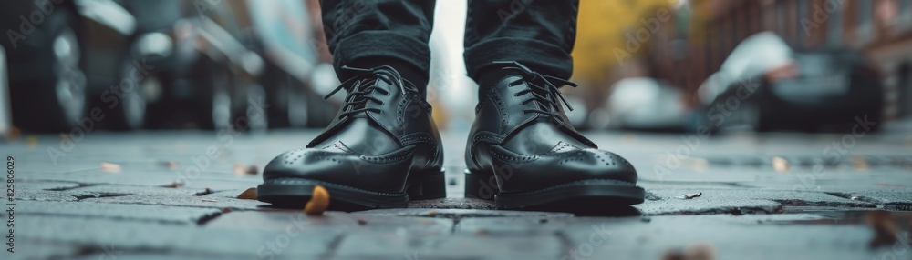 Black shoes on city pavement