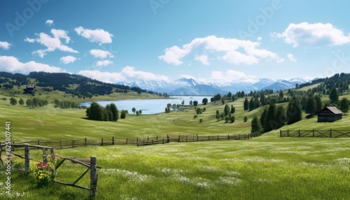 A stunning spring day landscaping views of fertile land surrounded beautiful green vegetation, wide stretches of hills and mountains with clear skies in spring