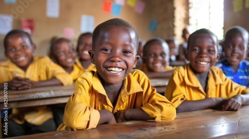 Little primary school students have fun learning in the classroom. photo