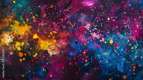 Vibrant display of multi-colored paint splatters  adding vibrancy and movement to the backdrop
