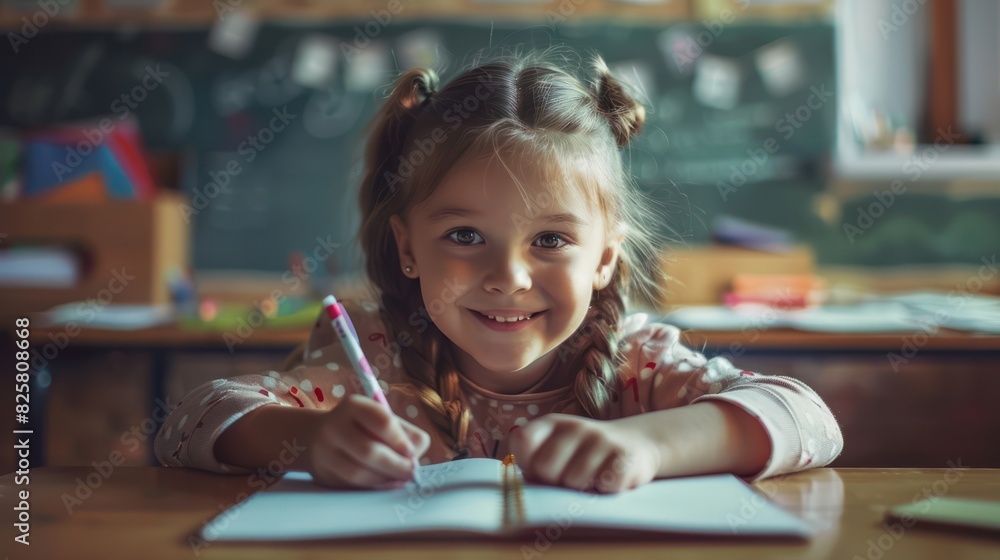 Female students are taking tests in elementary school and writing notes in the classroom. Female students are taking tests in elementary school and writing notes in the classroom.