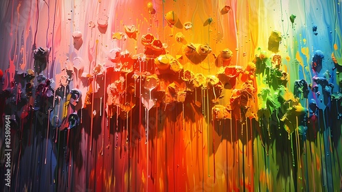 Vibrant display of multi-colored paint splatters  creating a dynamic and visually stimulating backdrop