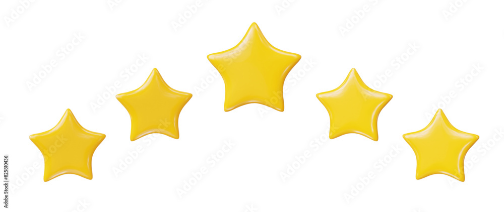 3D five yellow stars. Stock vector illustration on white isolated background. 3D five yellow stars. Stock vector illustration on white isolated background.