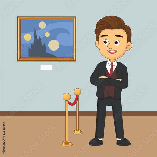 Man in contemporary art gallery exhibition