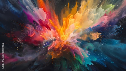 Vibrant explosions of multicolor bursting forth from a solid canvas  creating a dazzling display of light and color