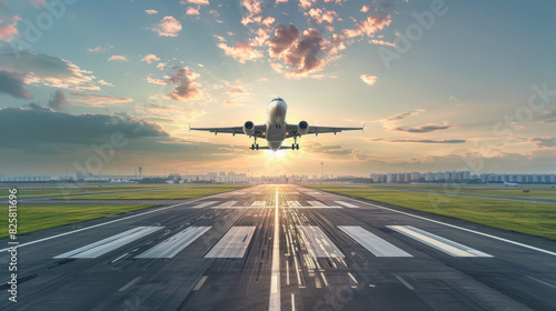 passenger plane fly up over take-off runway from airport