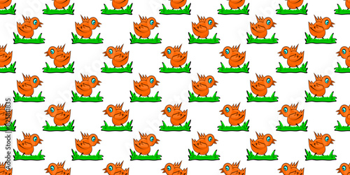 Pattern of Orange Color Cartoon Bird on the grass