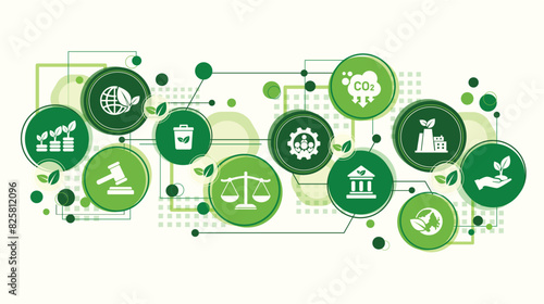 Green rights and law or environment law for better living with eco friendly and sustainable development. Green environment template with isolated icons. Sustainable future, vector illustration.
