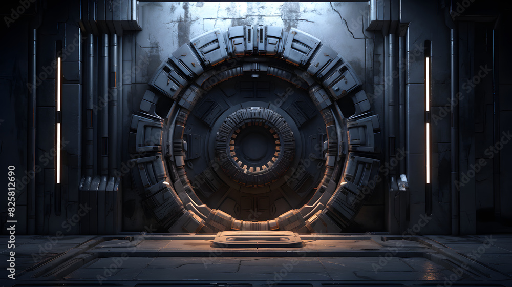 Obraz premium Digital sci-fi door surreal abstract poster background