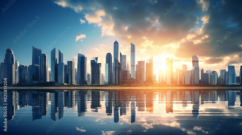 futuristic financial district modern skyscrapers in smart city with reflections. Generative AI futuristic financial district modern skyscrapers in smart city with reflections. Generative AI