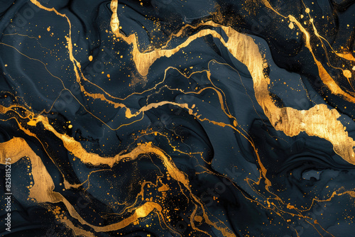 Abstract black and gold marble background with glitter. Created with Ai