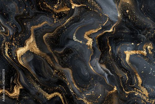 Black marble texture with gold swirls. Created with Ai