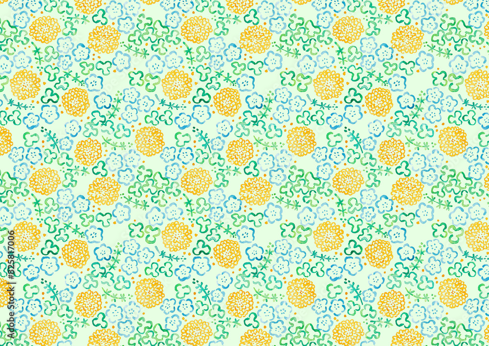 手描き水彩イラスト 春の花の模様 背景素材 手描き水彩イラスト 春の花の模様 背景素材
