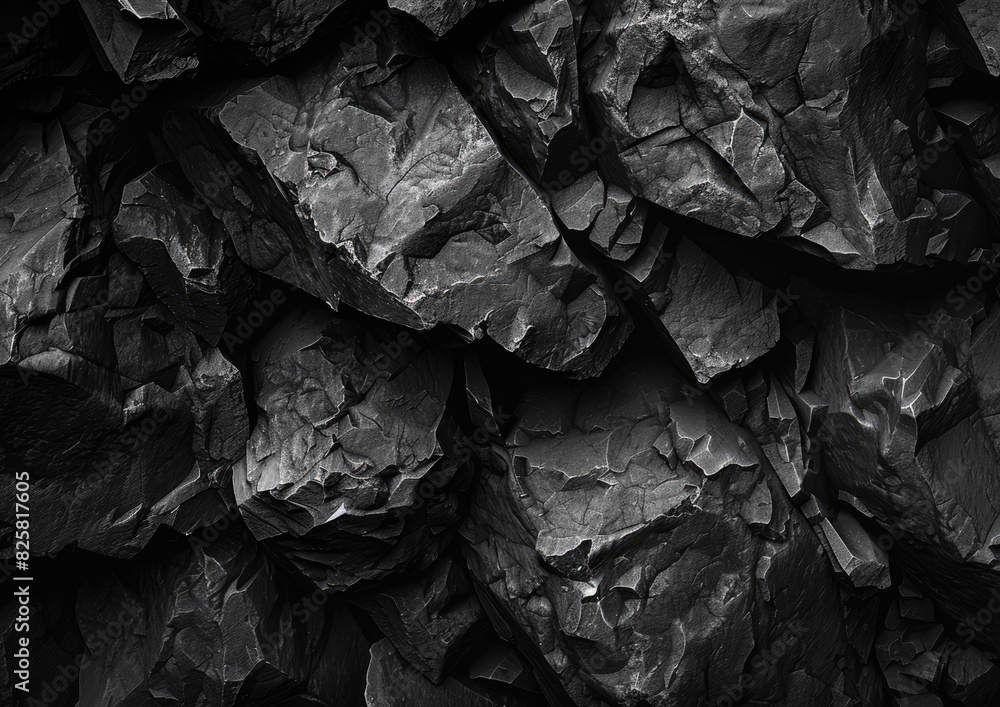 Black rocks background, texture. Created with Ai