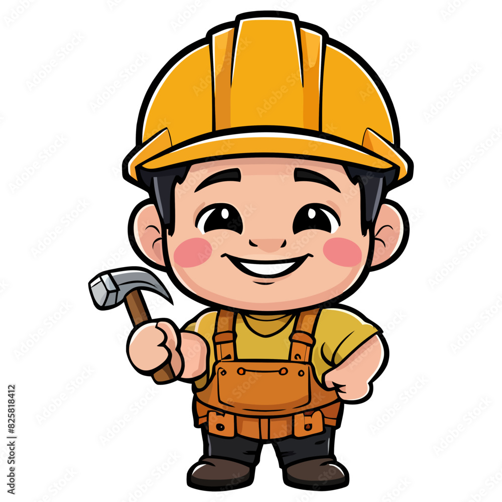 Cartoon builder with helmet and a hammer