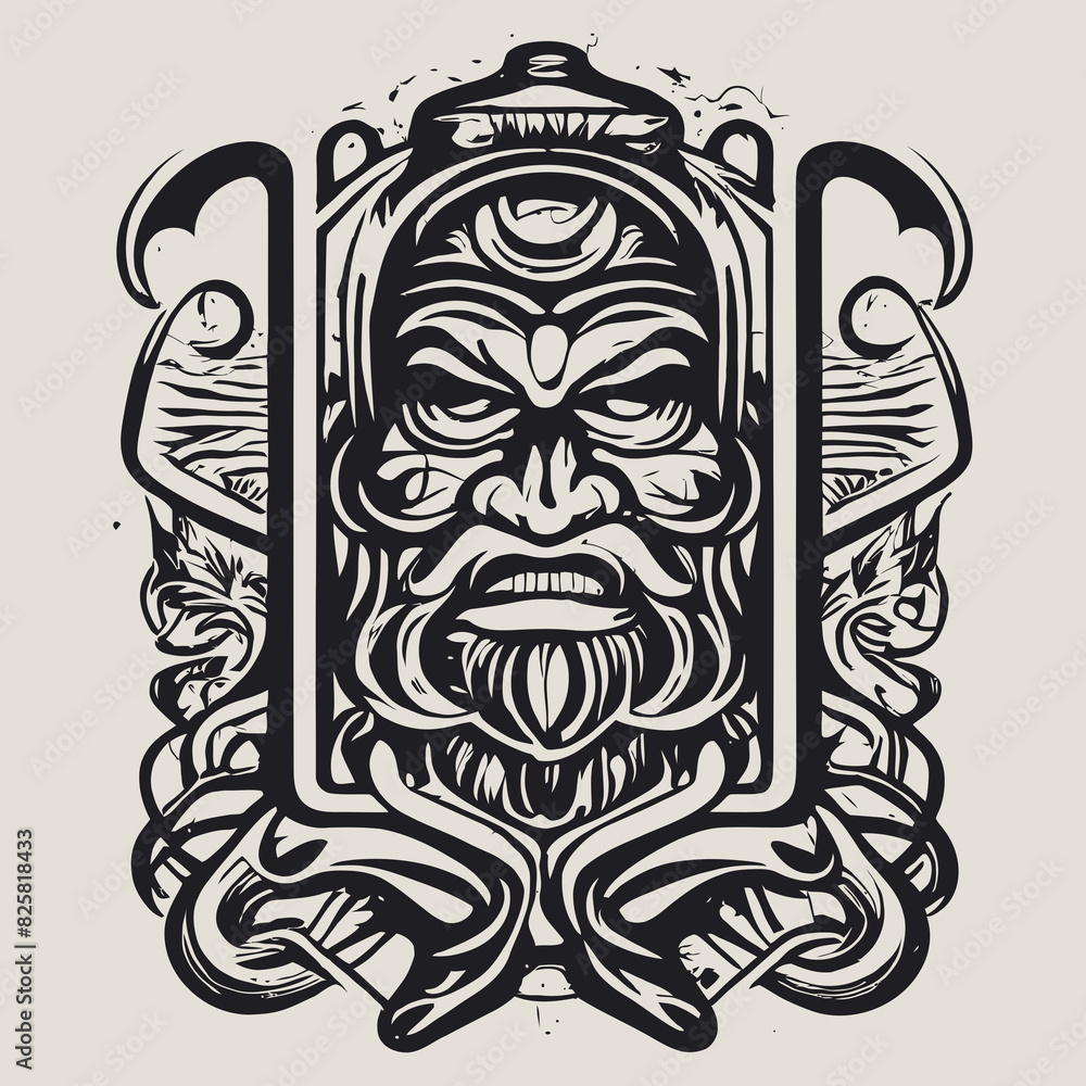 Evil face with beard for vintage logo design