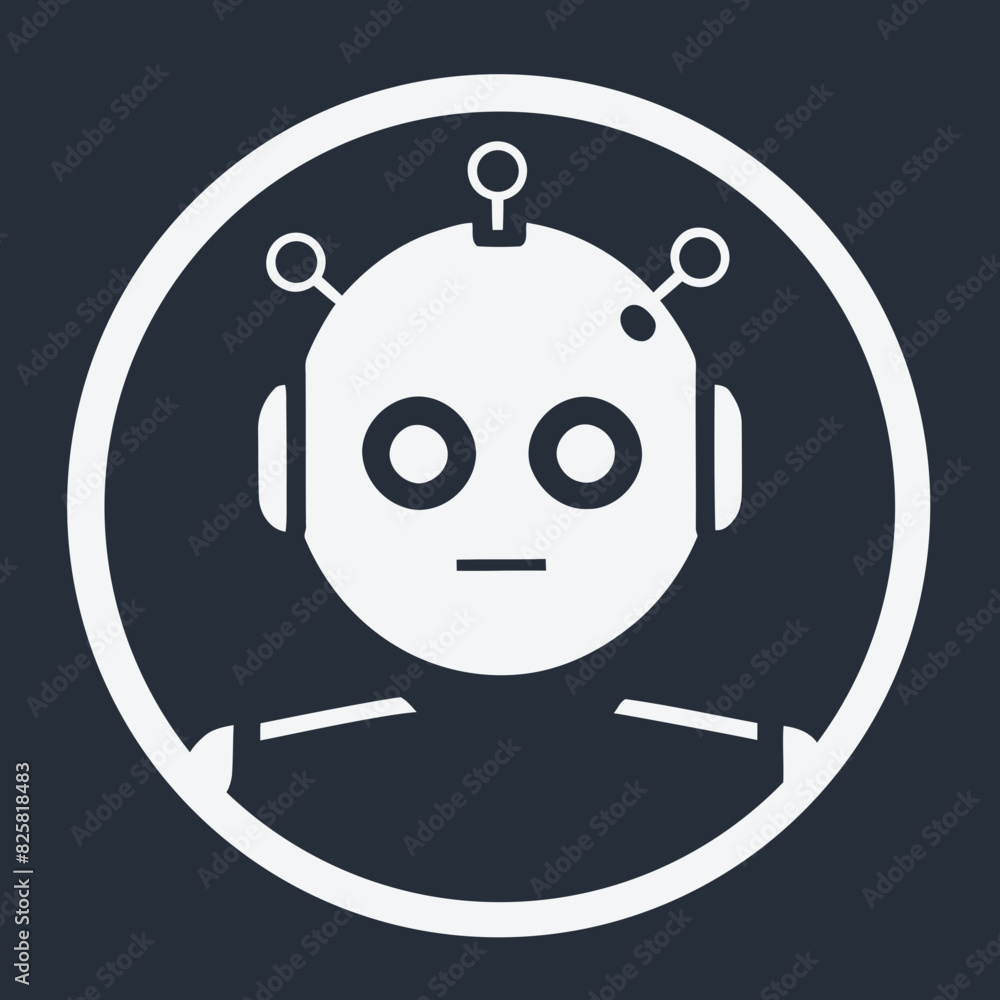 Robot sticker in black and white, cartoon illustration