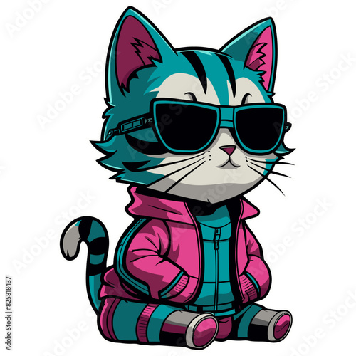 Obraz na płótnie Cool cartoon cyber kitty with sunglasses, isolated on white w salonie