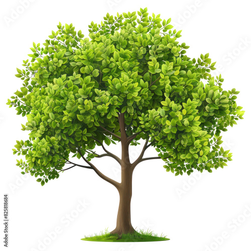 A vibrant 2D clipart tree with an expansive canopy of bright green leaves and a sturdy brown trunk. The tree is depicted in a lively and dynamic style, standing out against a clean white background.