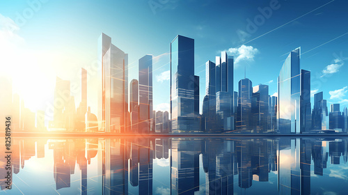 futuristic financial district modern skyscrapers in smart city with reflections. Generative AI © ceoJAHID