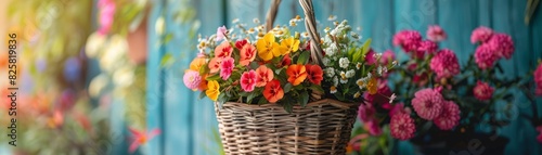 Wallpaper Mural A pretty woven basket filled with assorted flowers hanging Torontodigital.ca