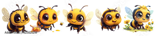 Collection of cute honey bee set, png, generated ai