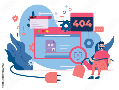 High-Quality Editable 404-Error Page Design, Simple and minimalist flat Vector Illustration, digital work elements of website maintenance visuals, user experience design elements, network disconnect