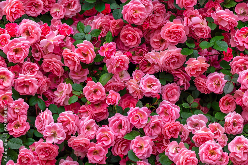 Top View of Stunning Pink Rose Wall - High Resolution Stock Photo Top View of Stunning Pink Rose Wall - High Resolution Stock Photo