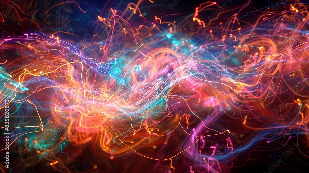 Vibrant patterns of light resembling electric currents coursing through a dark space, captured with HD precision