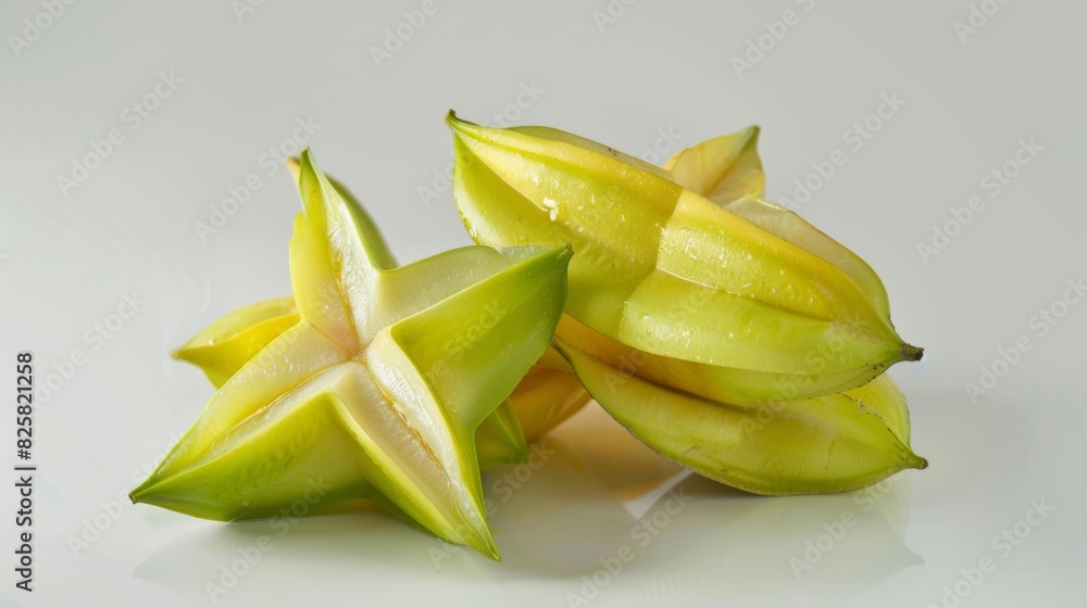 Fototapeta premium A bunch of star fruit with the green part of the fruit visible