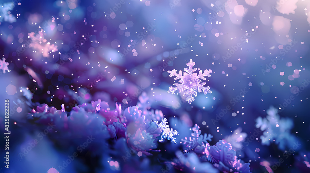 Snowflakes fall, creating a winter atmosphere