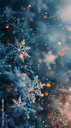 Snowflakes fall  creating a winter atmosphere