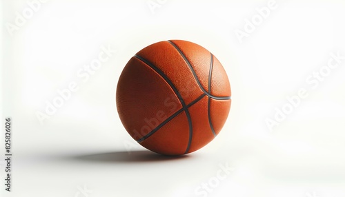  The image is a basketball lying on the ground against a plain white background. 