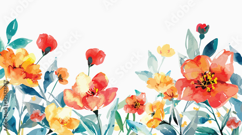Greeting card template. Watercolor spring flowers. 