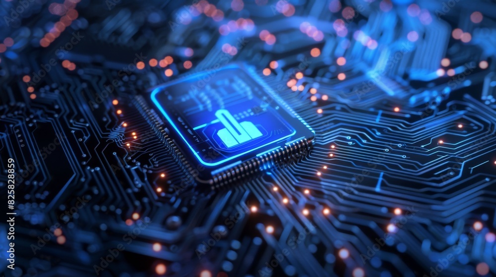 Futuristic Microchip with Glowing Circuits Futuristic Microchip with Glowing Circuits